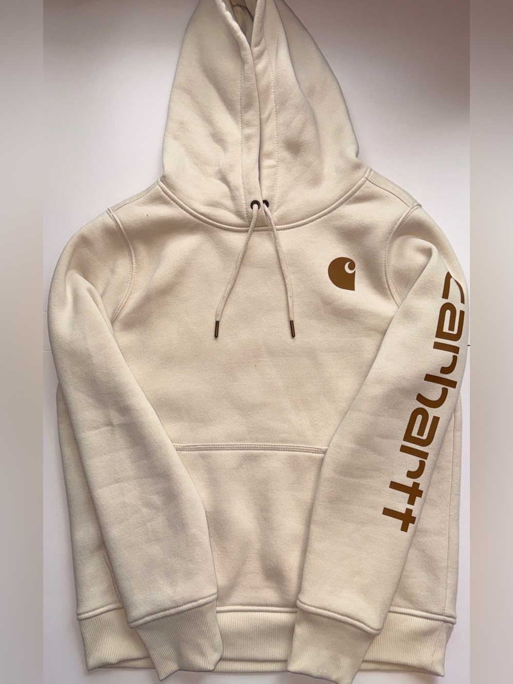Carhartt Cream Pullover Hoodie with Brown Logo